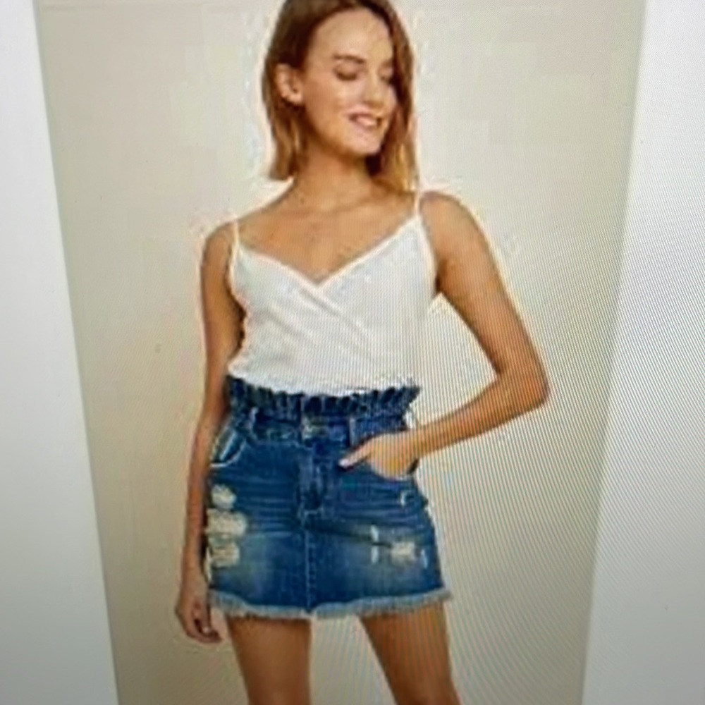 Hayden Distressed Paper bag Waist Denim High Waisted Jean Skirt Small